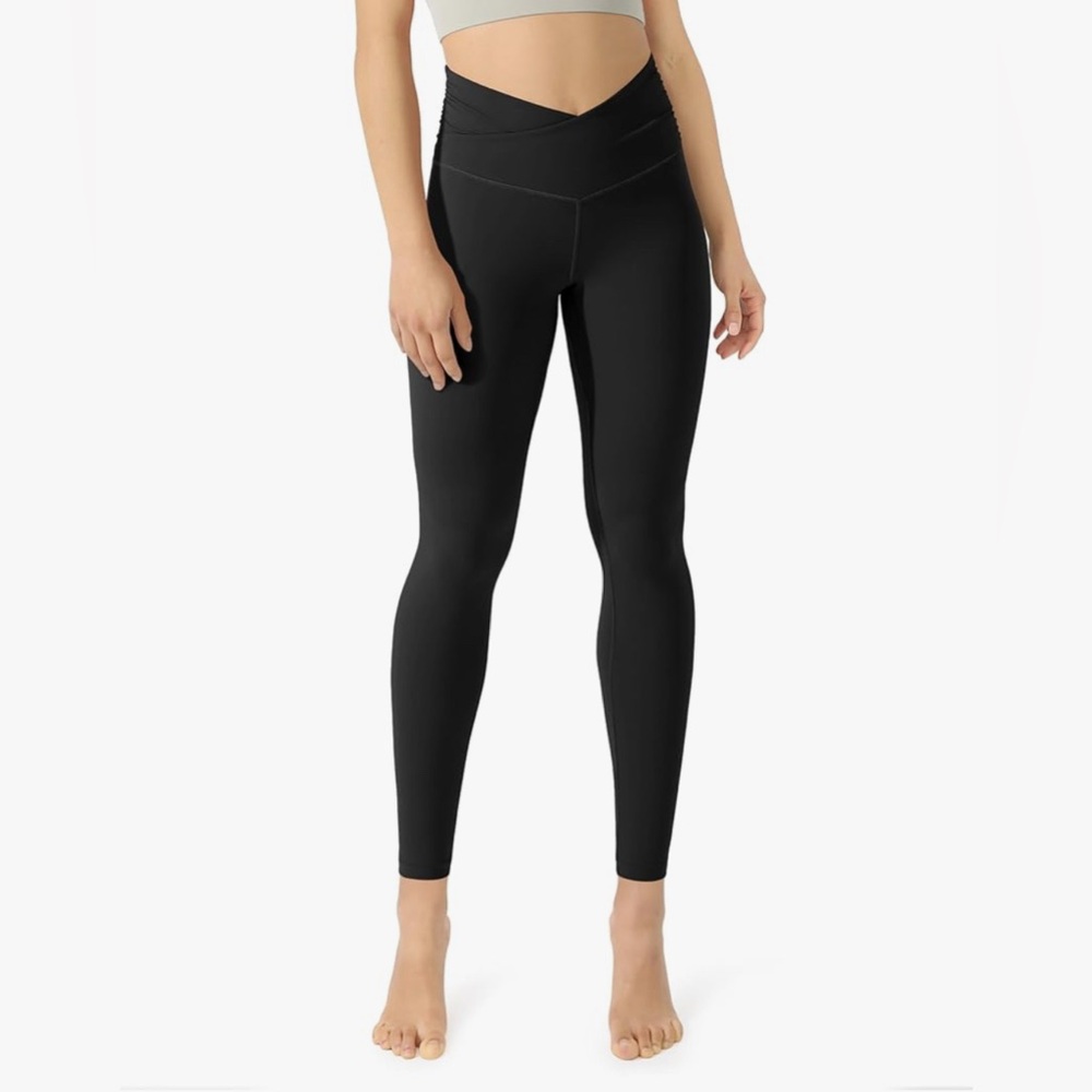 ODODOS Women's Cross Waist Yoga Leggings Inner Pocket, 23" Inseam Pants S NWT